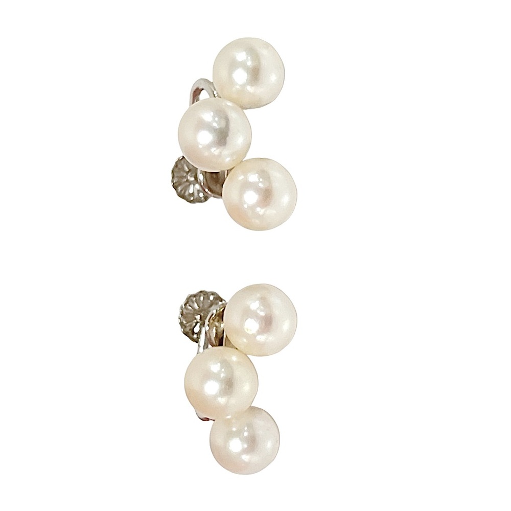 14K White Gold Vintage Pearl Screw Clip On Earrings - Picture 2 of 5